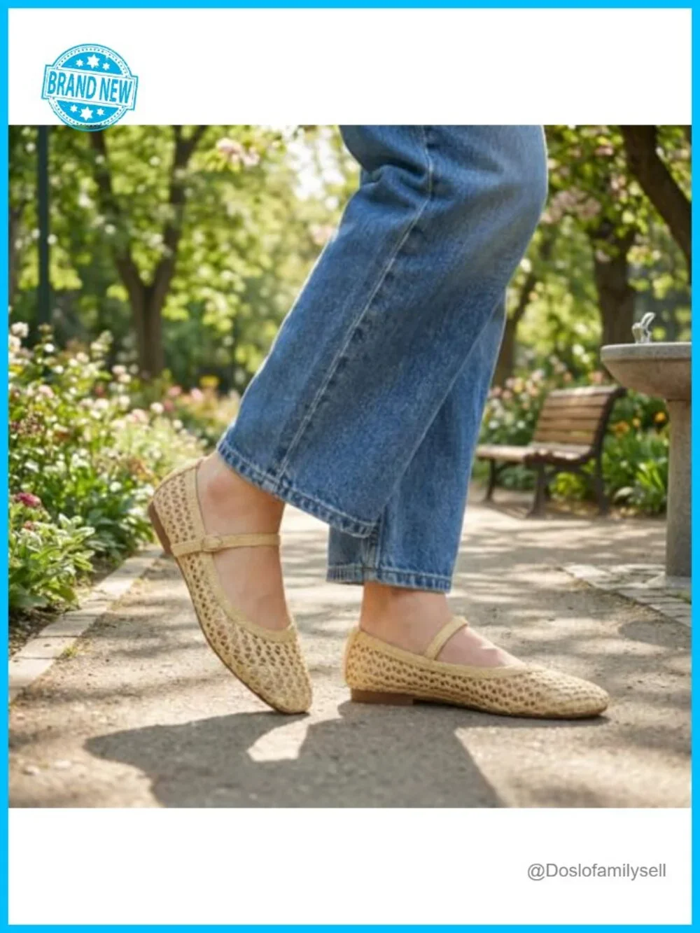 Woven Mary Jane Flats Adjustable Strap Round Toe Ballet Flats